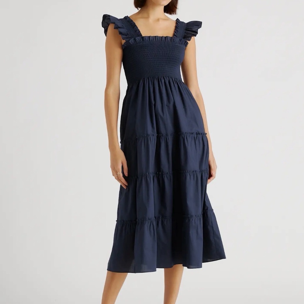 NWOT Quince Deep Blue Ruffled Blouse